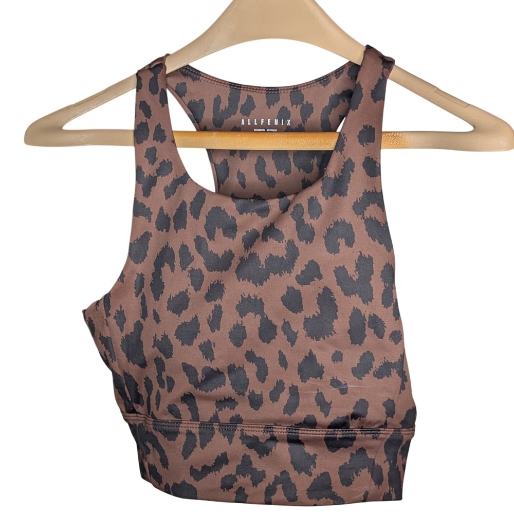 ALLFENIX Oversized Cheetah Longline Sports Bra Chocolate NWT M AF321_008